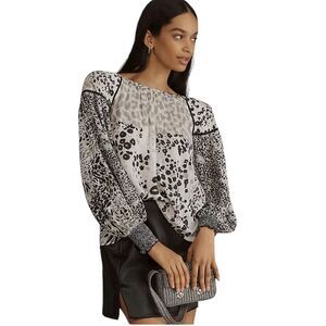 NWOT Conditions Apply Biljana Animal Print Semi-Sheer Blouse Size Petite Large